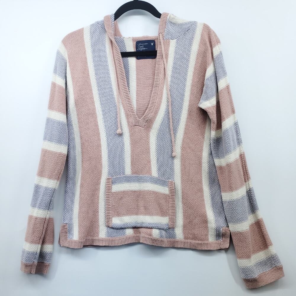 AEO American Eagle Outfitters Striped Beach Hoodie Baja Poncho M
